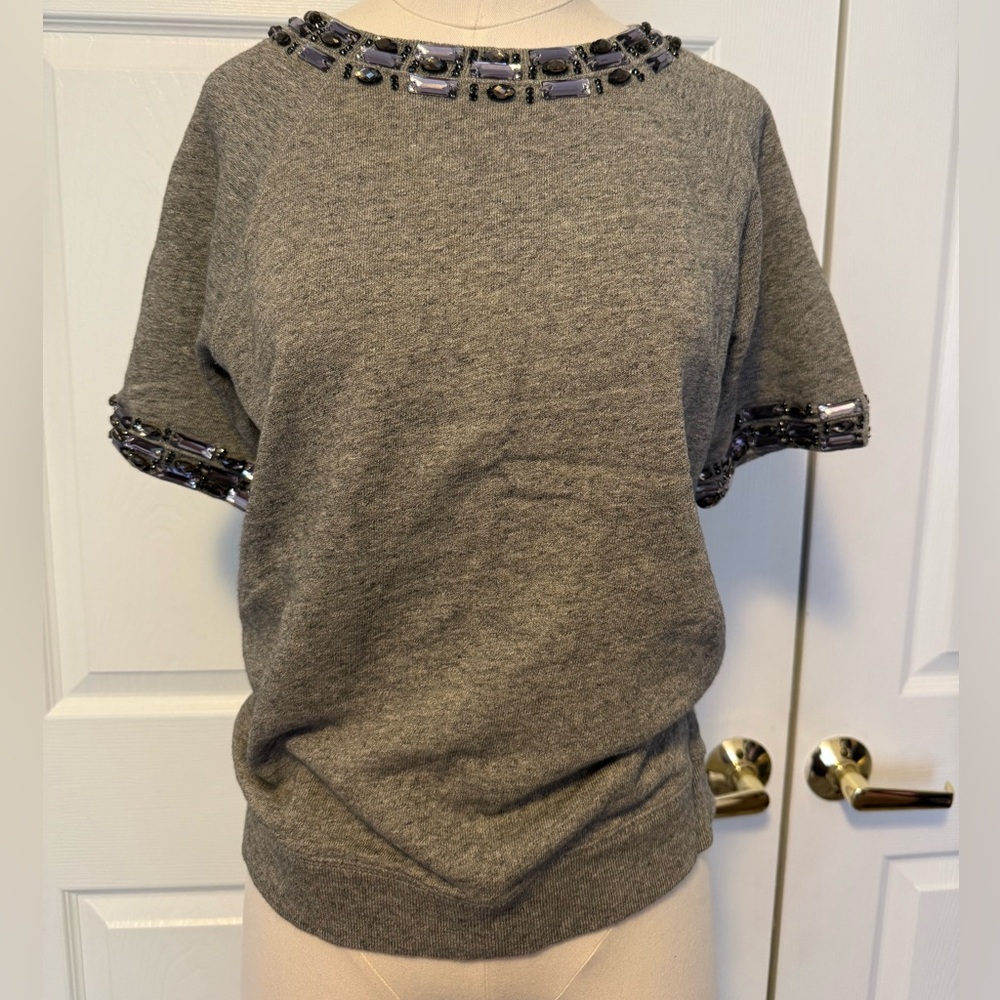 J Crew Grey Jeweled Blouse Tee